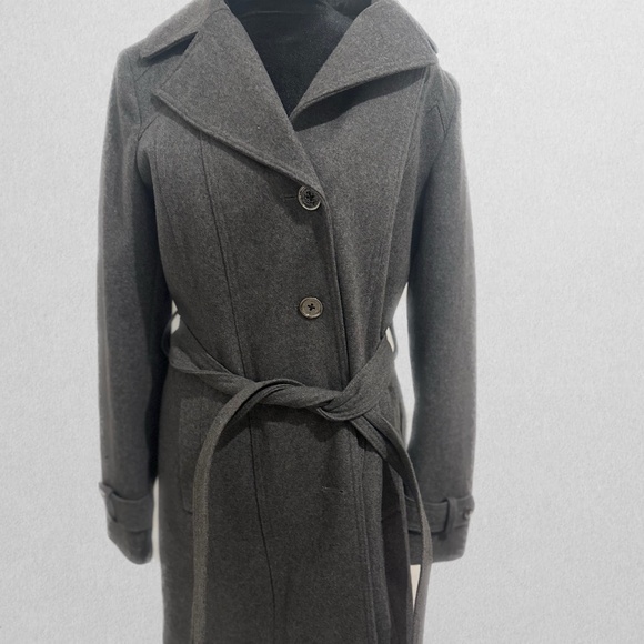 Michael Michael Kors Gray Wool Blend Coat – Belted Button Front Mid Length - Picture 1 of 6